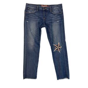 Women's Skinny Jeans with Star Patch - Blue